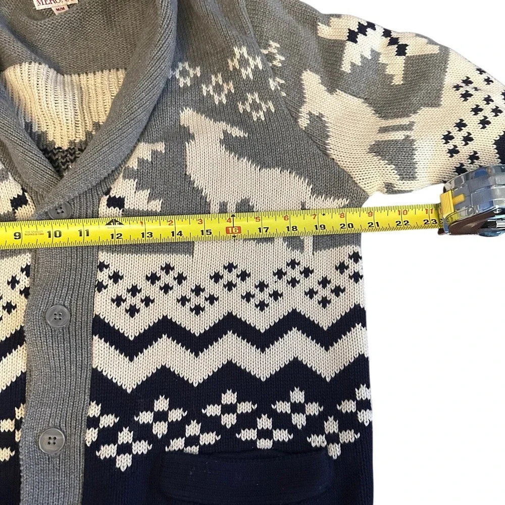 Merona Fair Isle cardigan sweater men's Size‎ M gray blue shawl collar